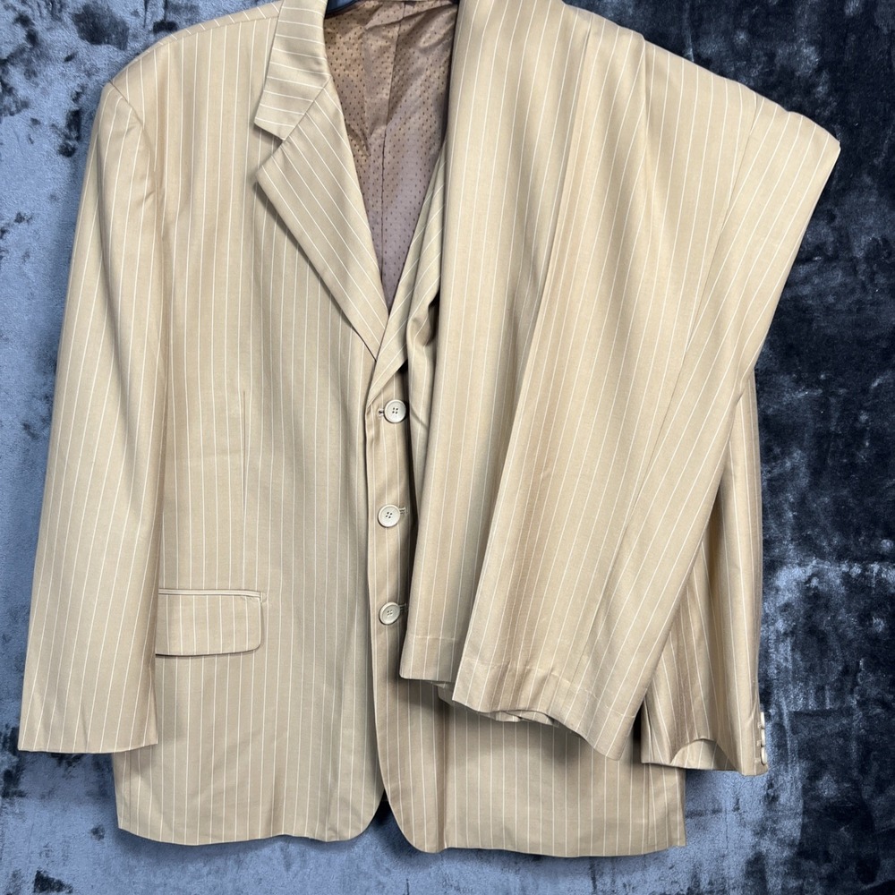 VincI Men's Suit 48R, 40Sx30 Tan Pinstripe 2Pc Wedding Business Jacket Pants‎